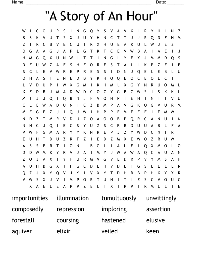 "A Story of An Hour" Word Search