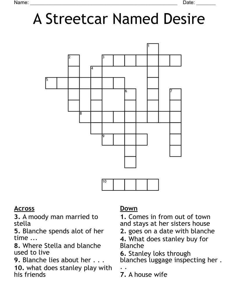 A Streetcar Named Desire Crossword