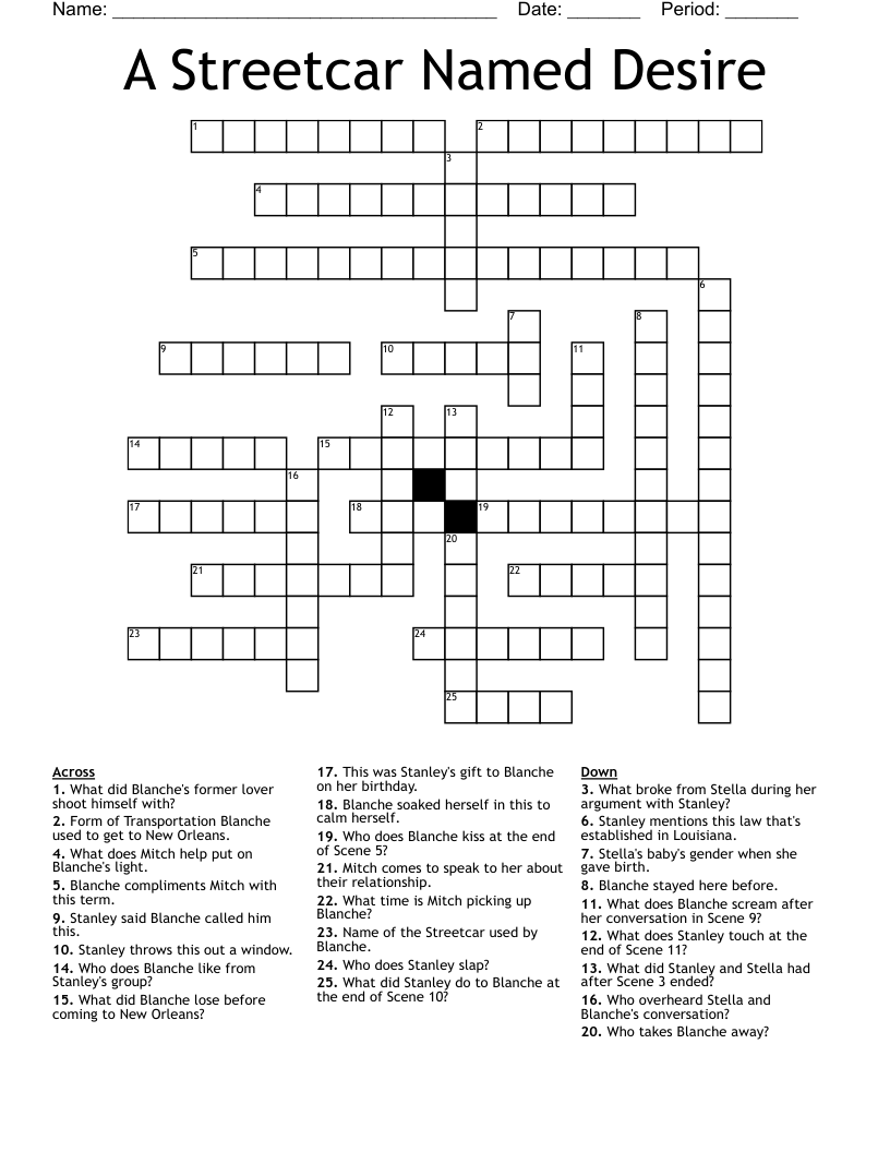 A Streetcar Named Desire Crossword