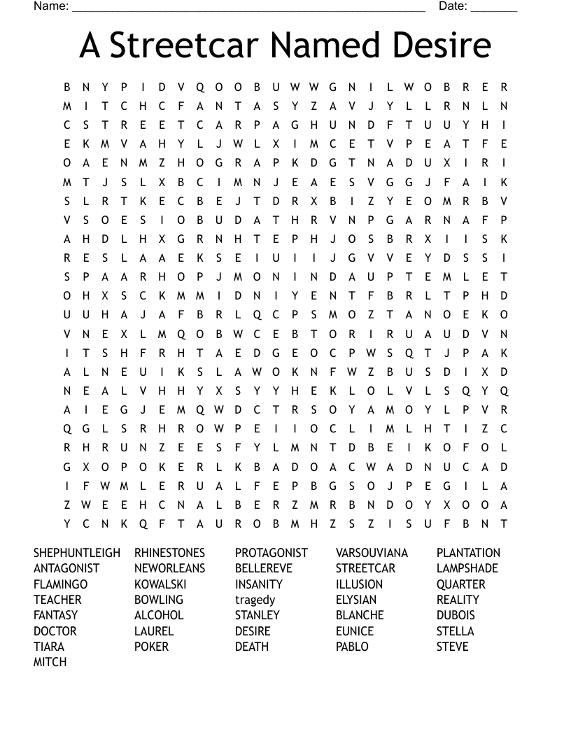 A Streetcar Named Desire Word Search