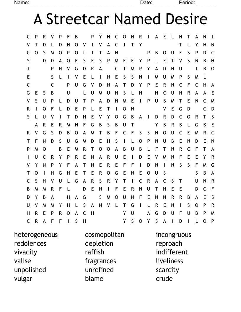 A Streetcar Named Desire Word Search