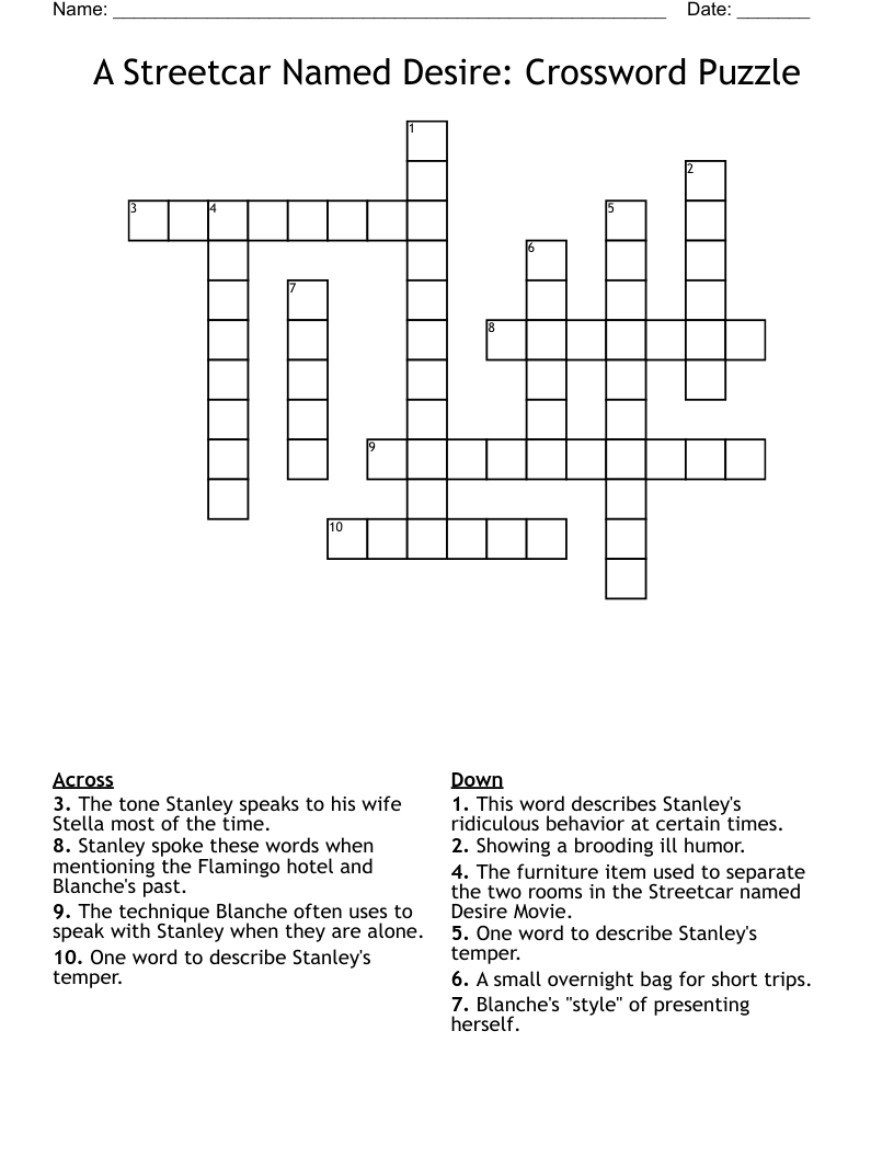 A Streetcar Named Desire: Crossword Puzzle