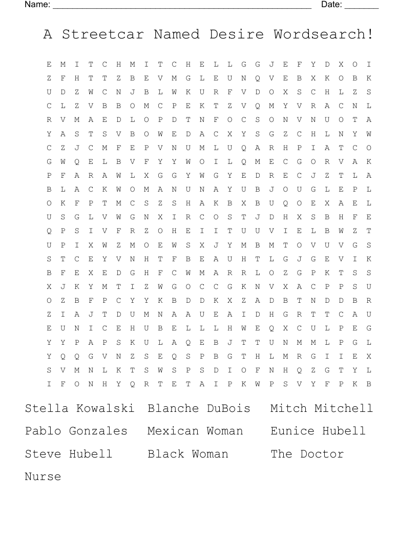 A Streetcar Named Desire Wordsearch!
