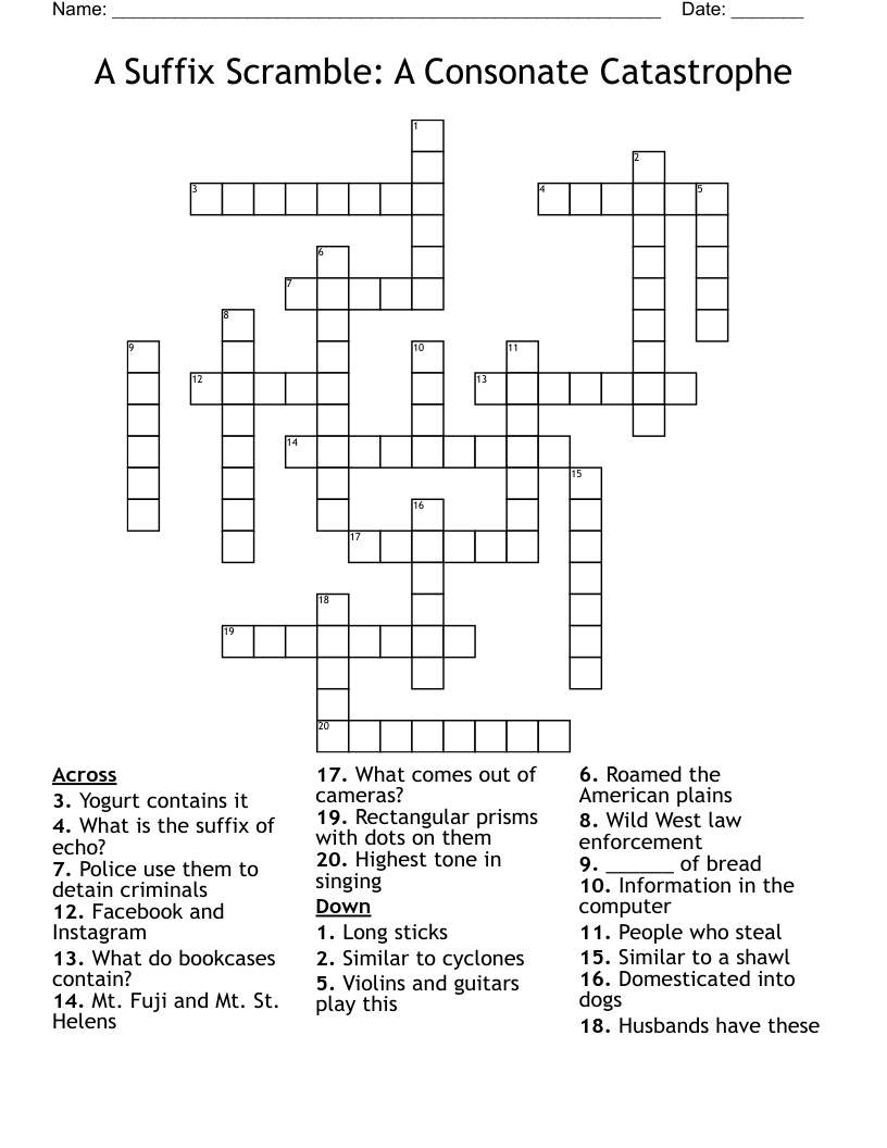 A Suffix Scramble: A Consonate Catastrophe Crossword