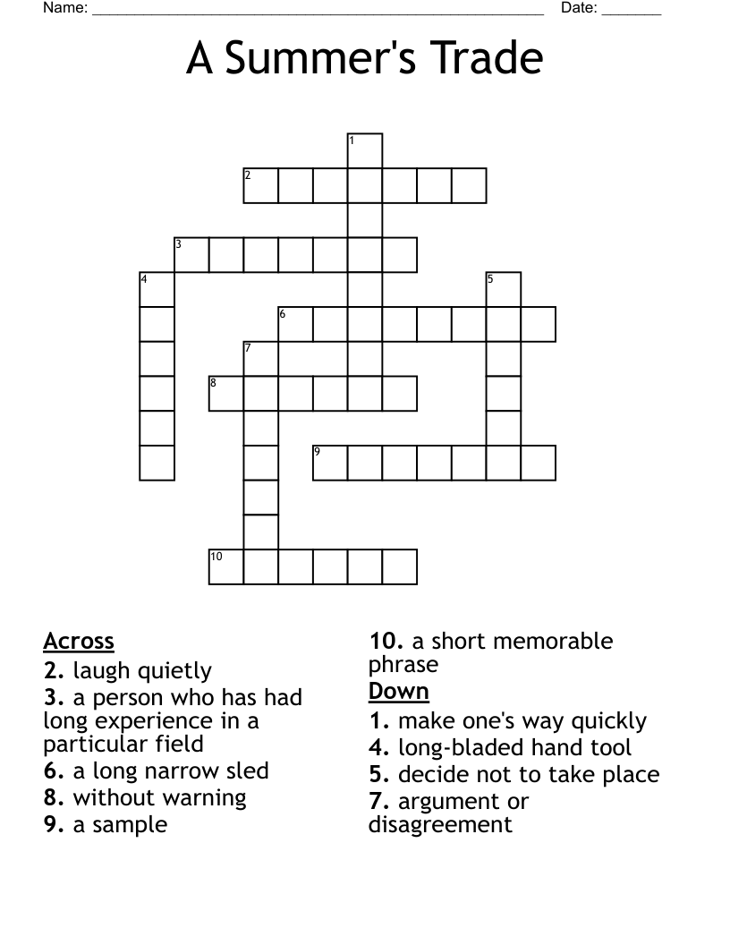 A Summer's Trade Crossword
