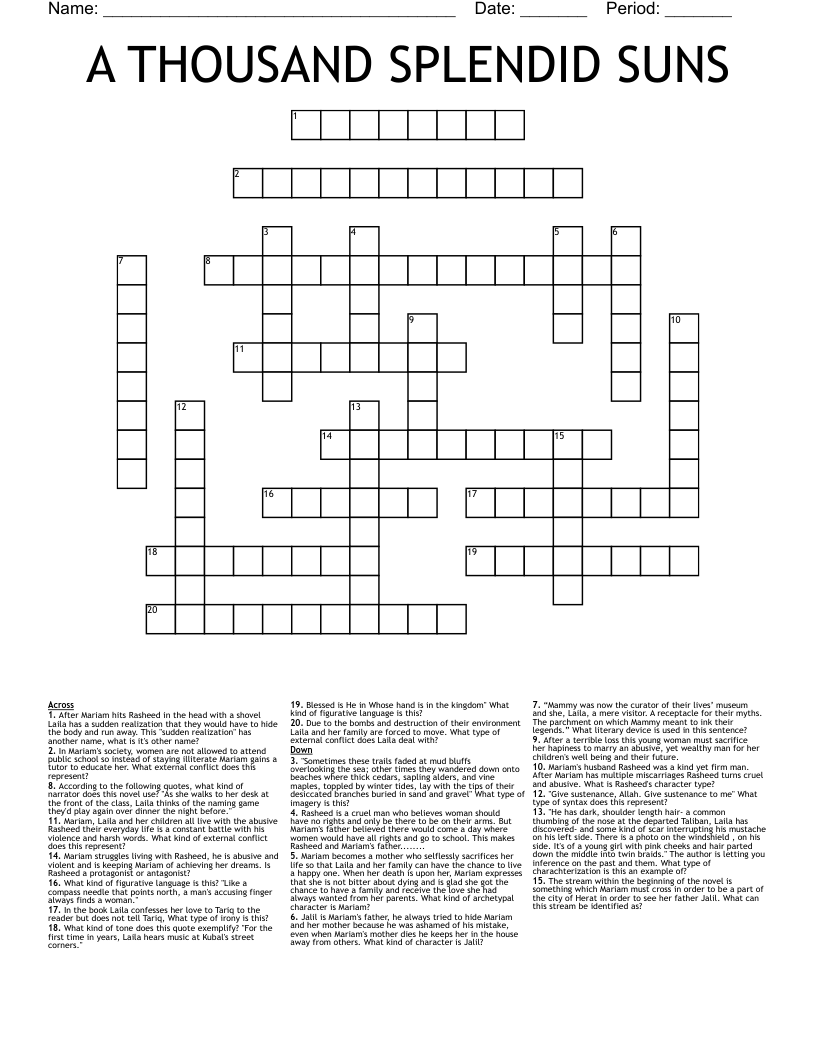 A THOUSAND SPLENDID SUNS Crossword
