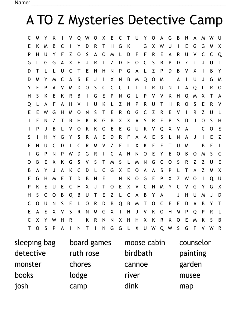 A TO Z Mysteries Detective Camp Word Search