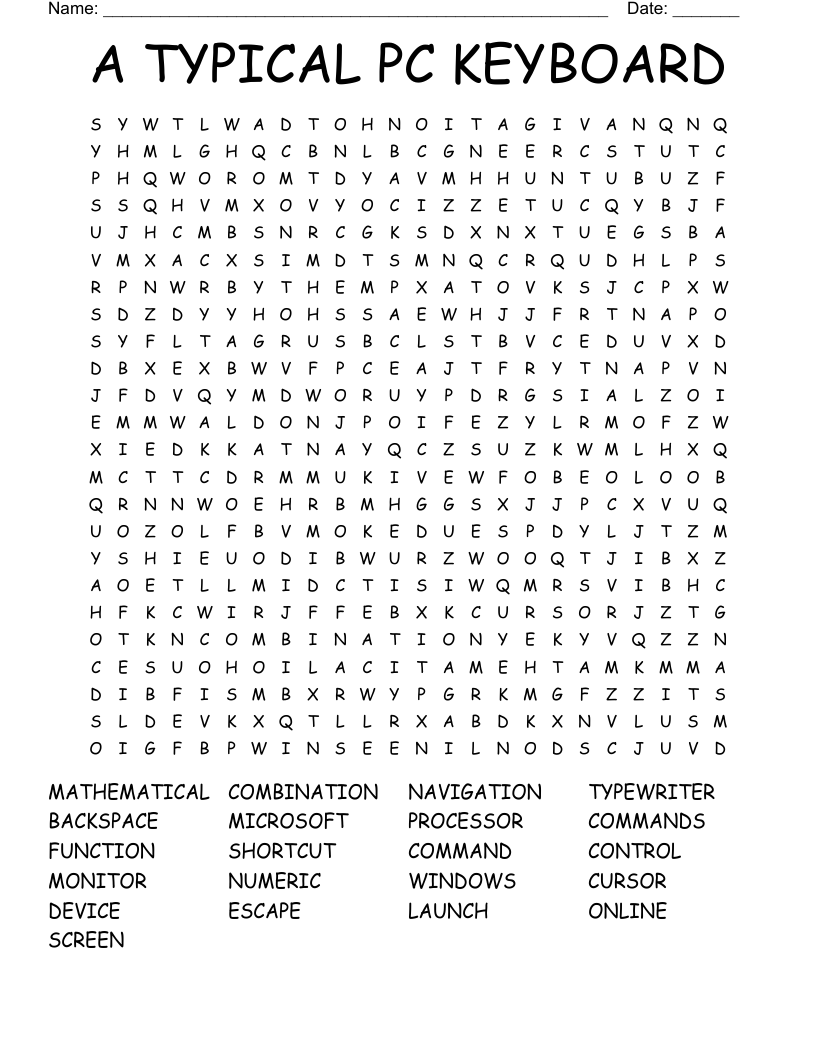 A TYPICAL PC KEYBOARD Word Search