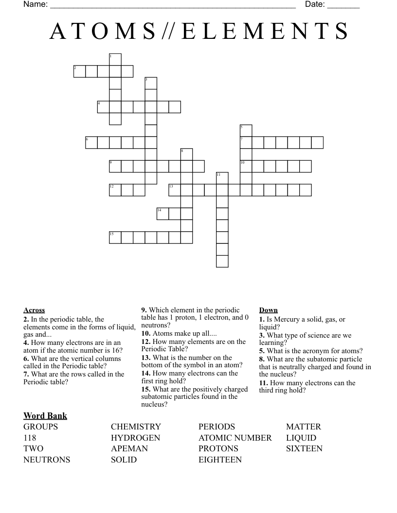 A T O M S  //  E L E M E N T S Crossword