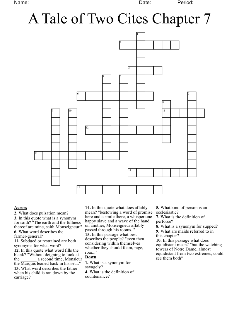 A Tale of Two Cites Chapter 7 Crossword