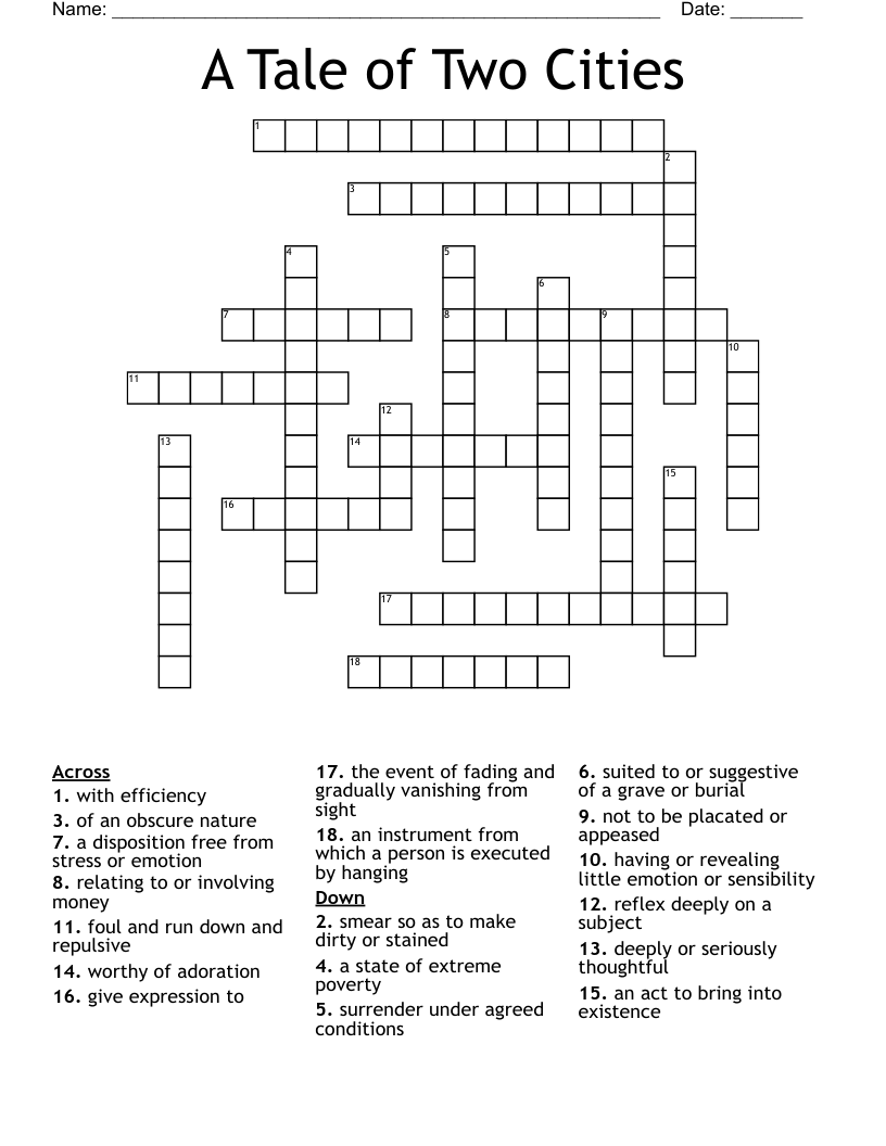 A Tale of Two Cities Crossword