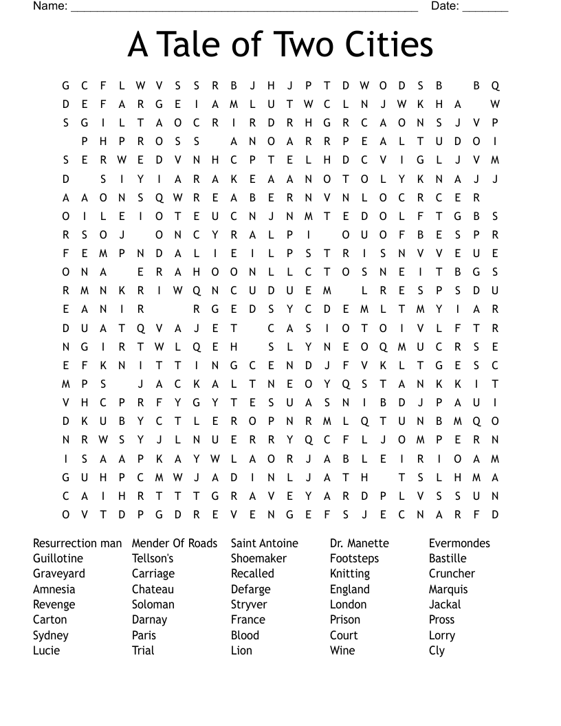 A Tale of Two Cities Word Search