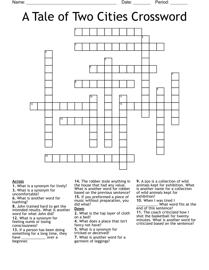A Tale of Two Cities Crossword