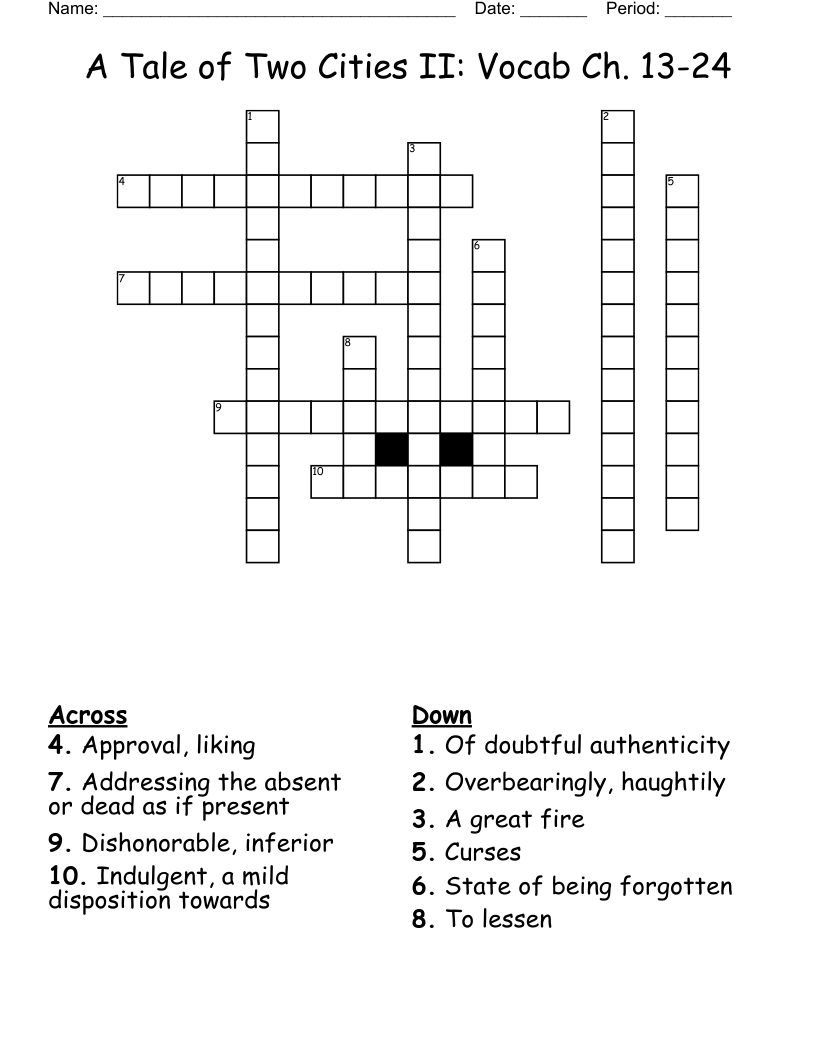 A Tale of Two Cities II: Vocab Ch. 13-24 Crossword