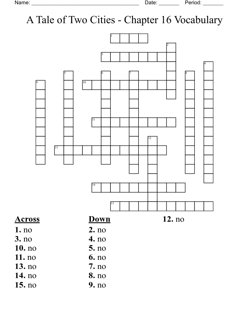 A Tale of Two Cities - Chapter 16 Vocabulary Crossword