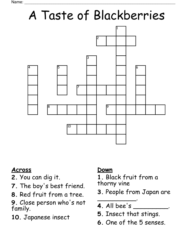 A Taste of Blackberries Crossword