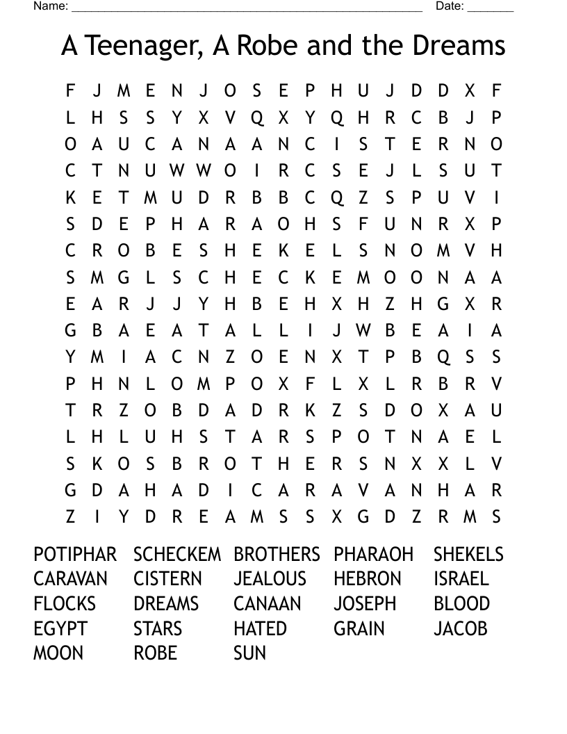 A Teenager, A Robe and the Dreams Word Search