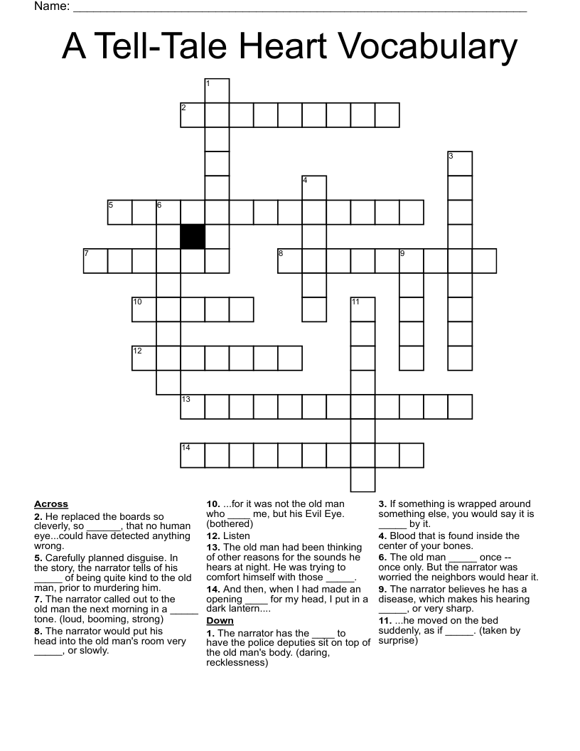 A Tell-Tale Heart Vocabulary Crossword