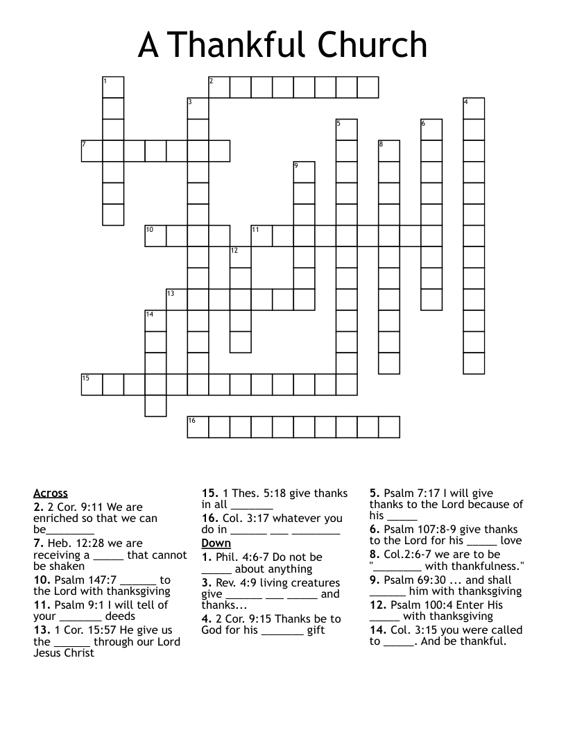A Thankful Church Crossword