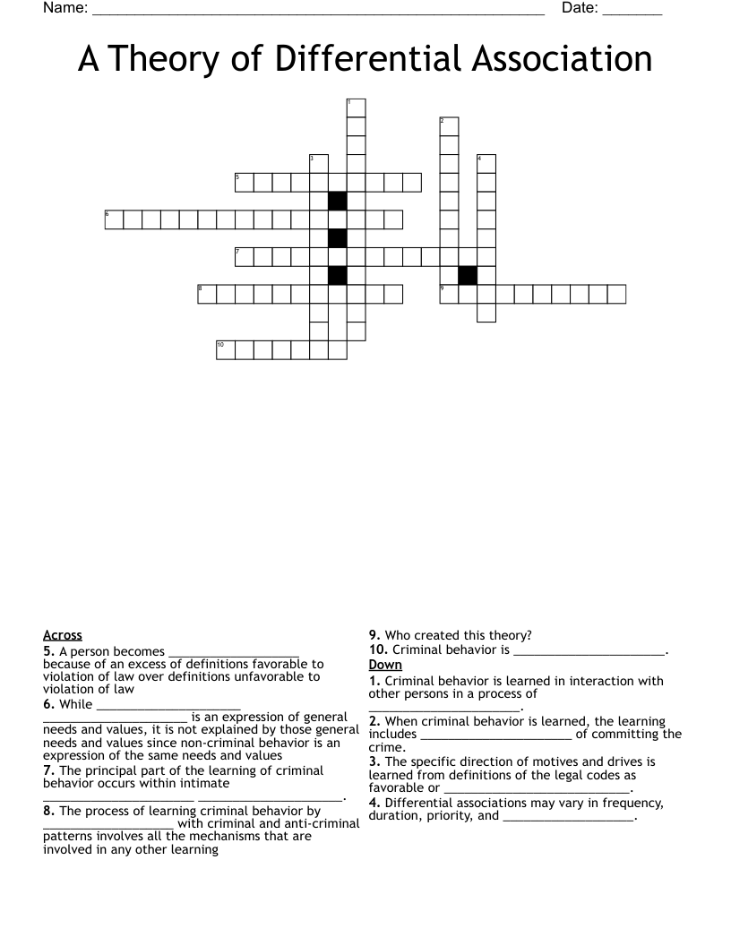 A Theory of Differential Association Crossword