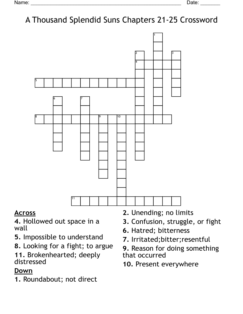 A Thousand Splendid Suns Chapters 21-25 Crossword