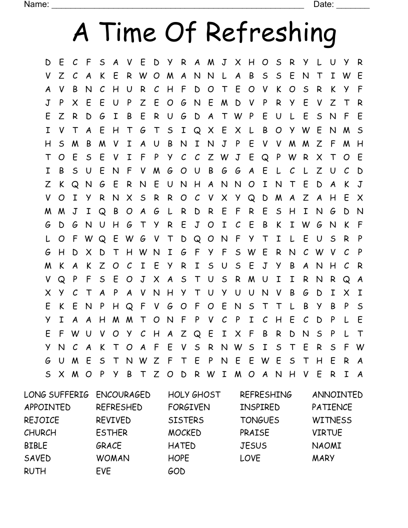 A Time Of Refreshing Word Search