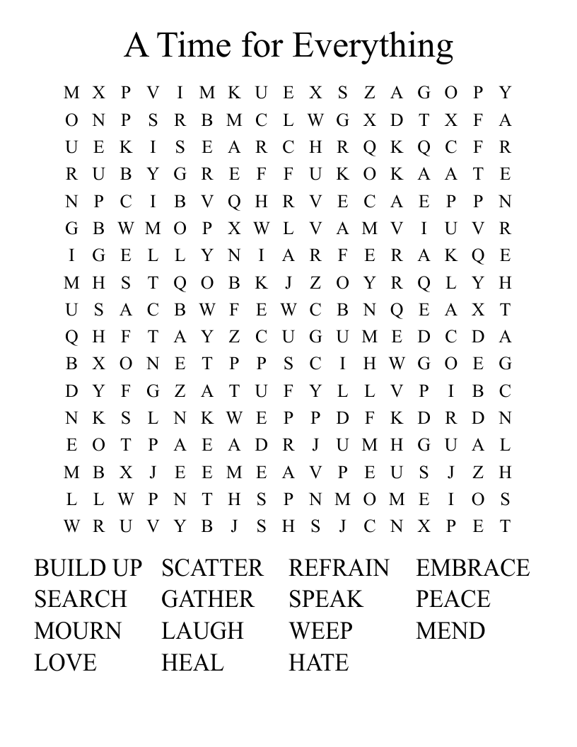 A Time for Everything   Word Search