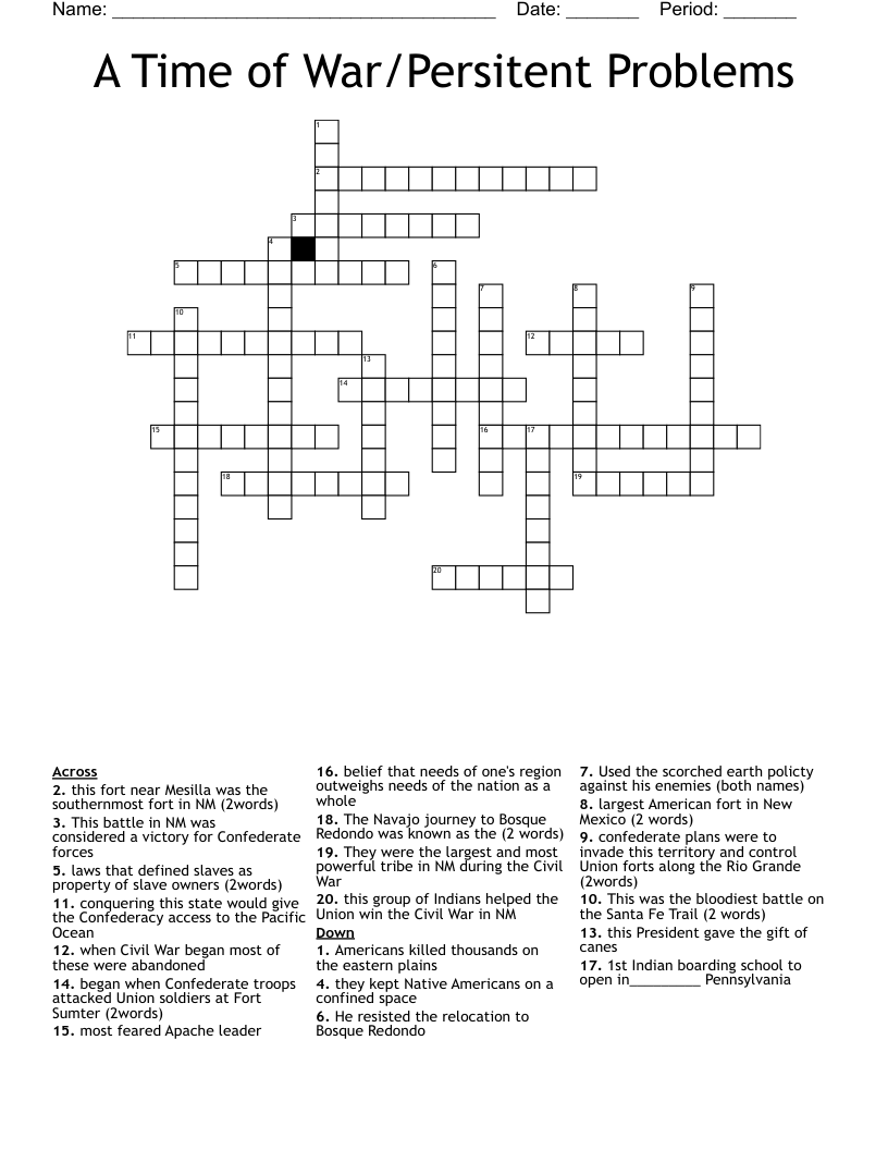 A Time of War/Persitent Problems Crossword