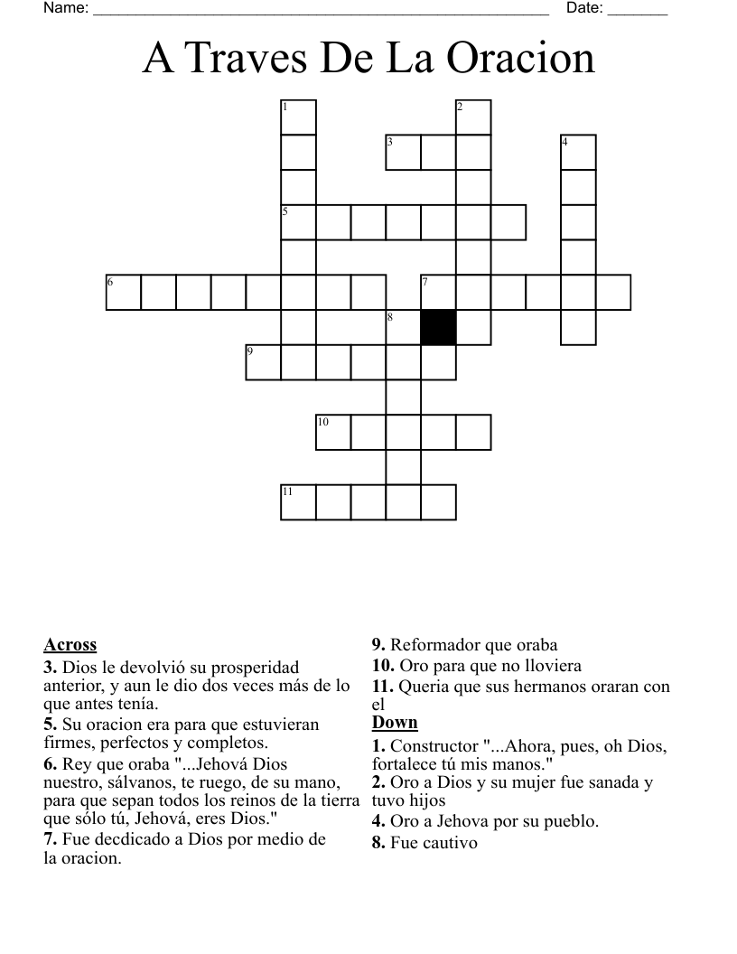 A Traves De La Oracion  Crossword
