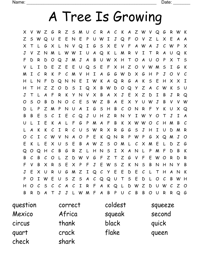 A Tree Is Growing Word Search