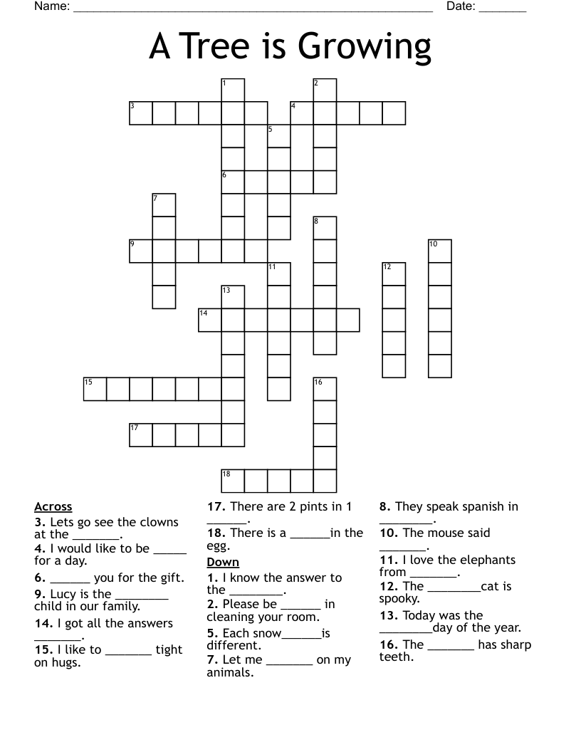 A Tree is Growing Crossword