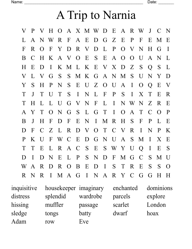 A Trip to Narnia Word Search