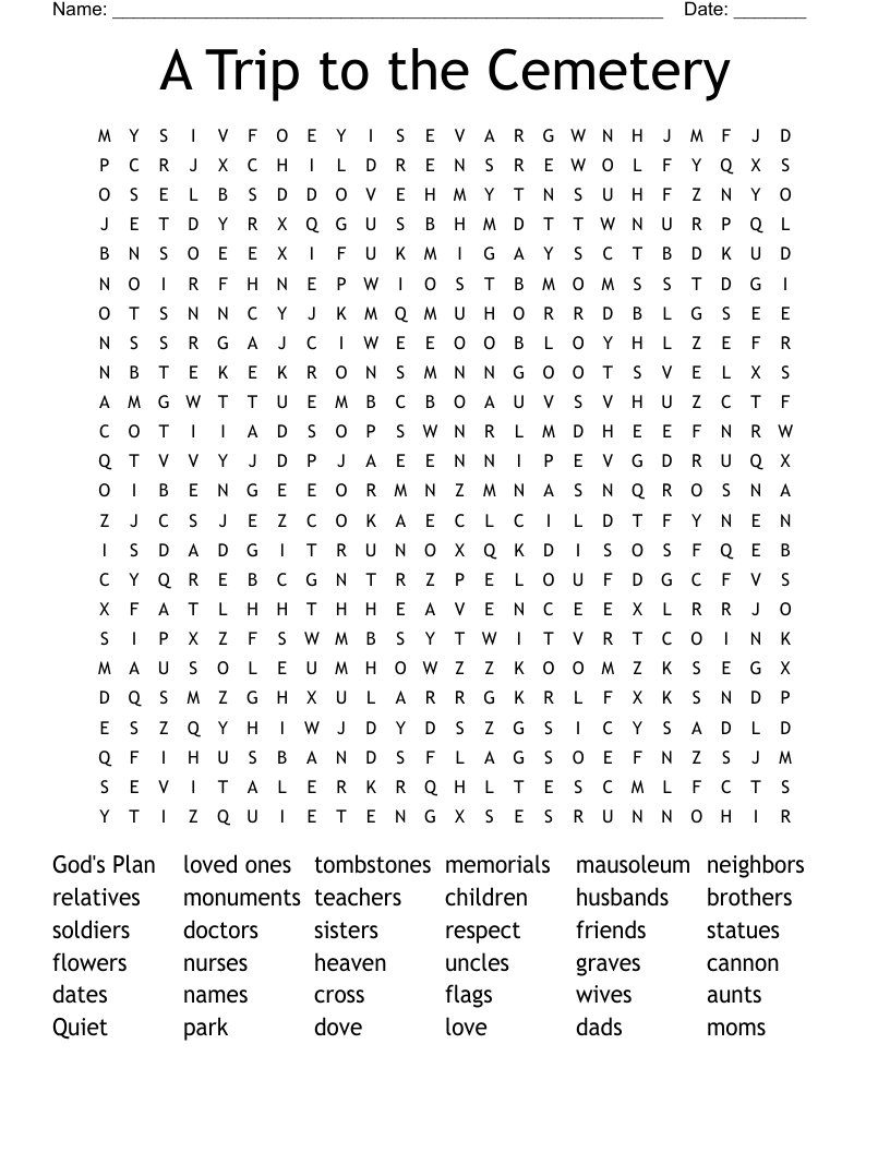 A Trip to the Cemetery  Word Search