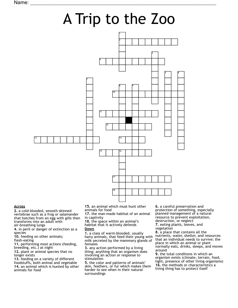 A Trip to the Zoo Crossword