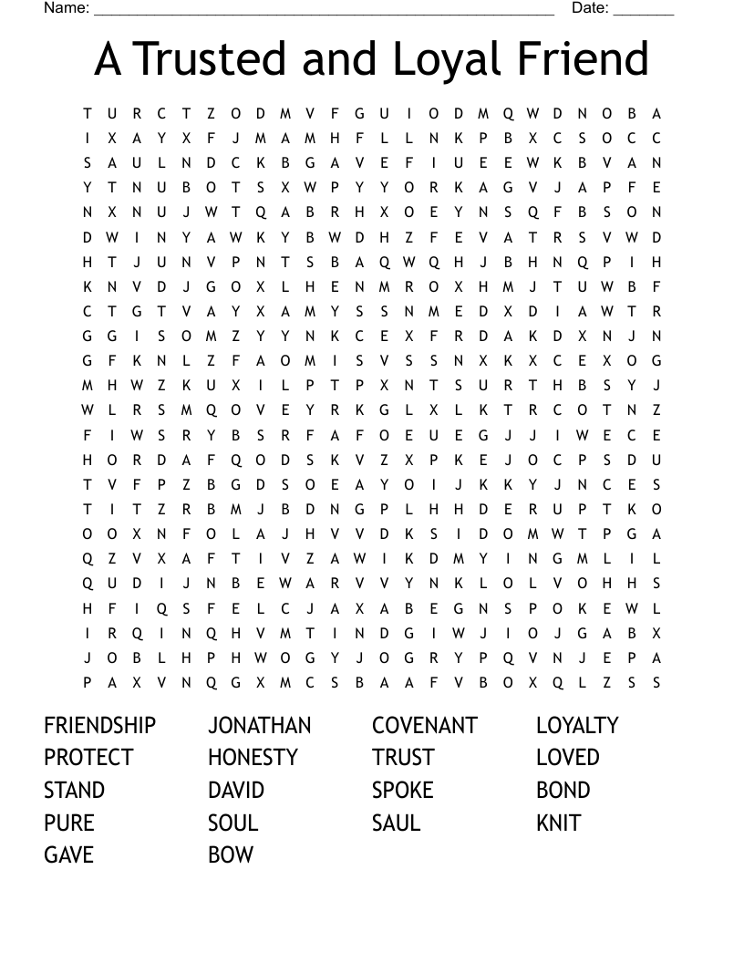 A Trusted and Loyal Friend Word Search