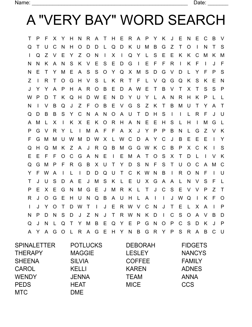A "VERY BAY" WORD SEARCH