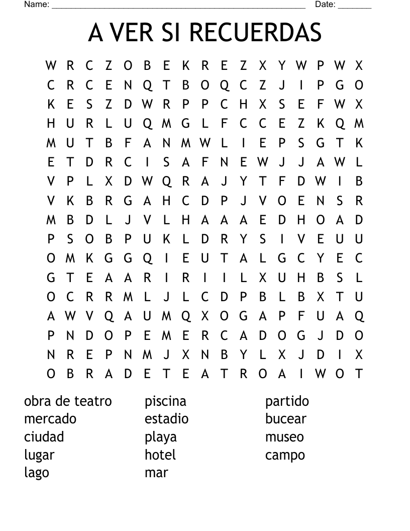 A VER SI RECUERDAS Word Search