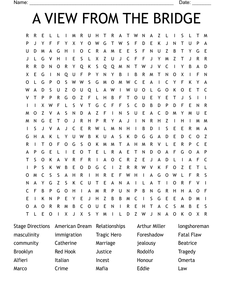 A VIEW FROM THE BRIDGE Word Search