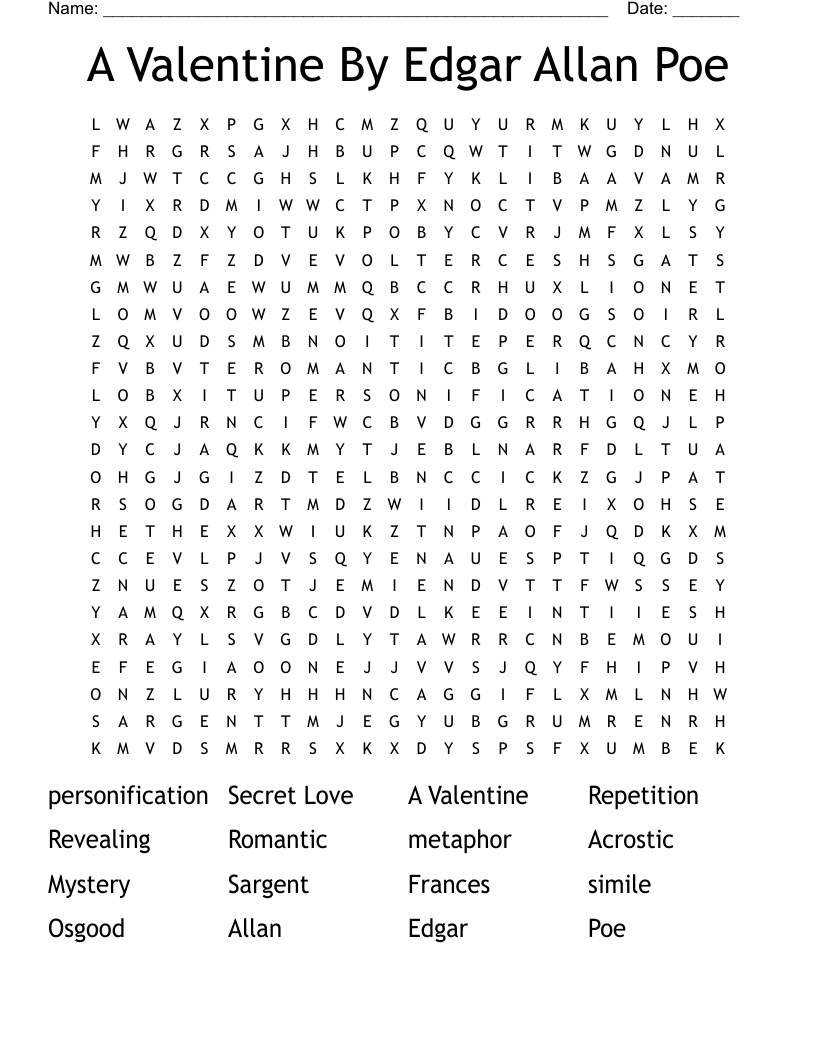 A Valentine By Edgar Allan Poe Word Search