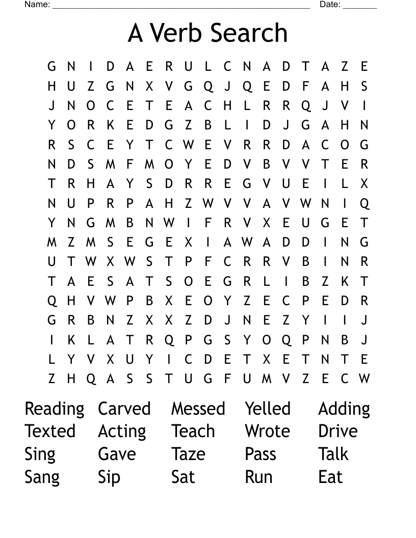 A Verb Search Word Search