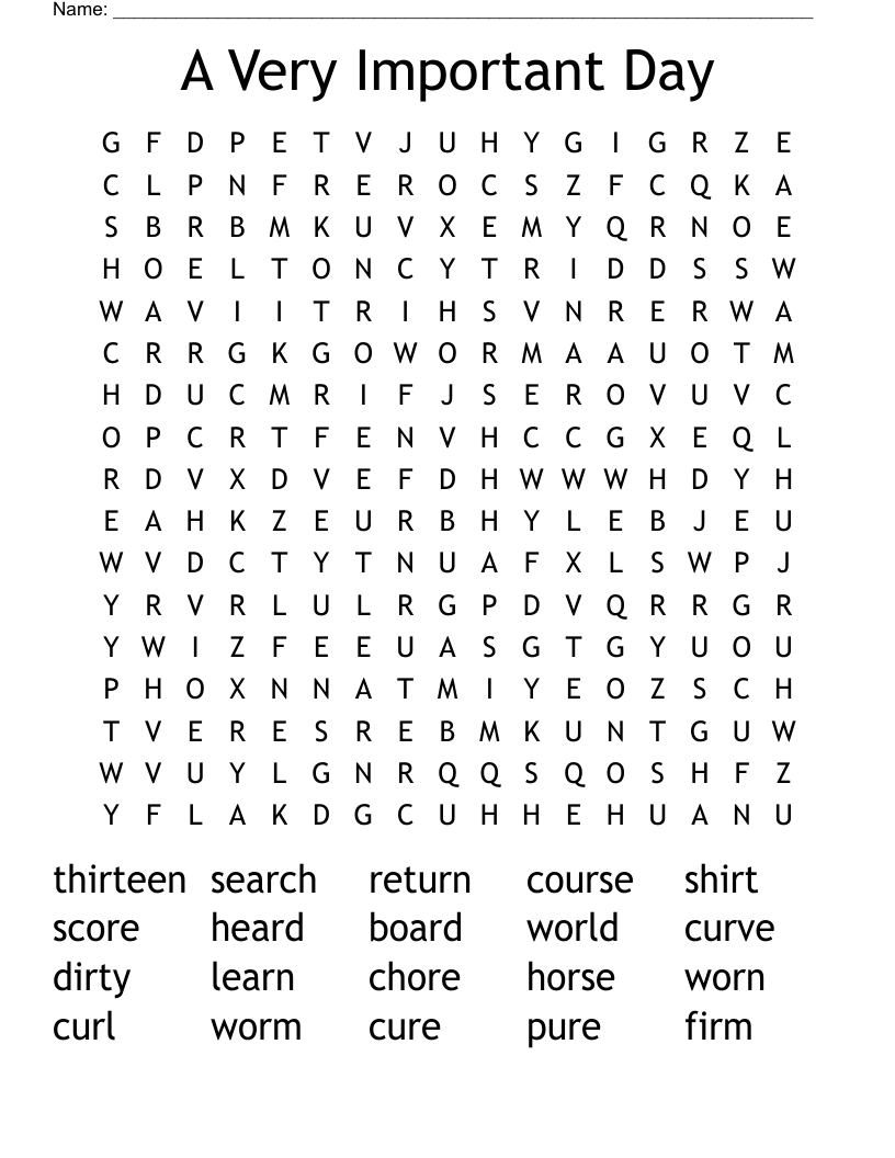 A Very Important Day Word Search
