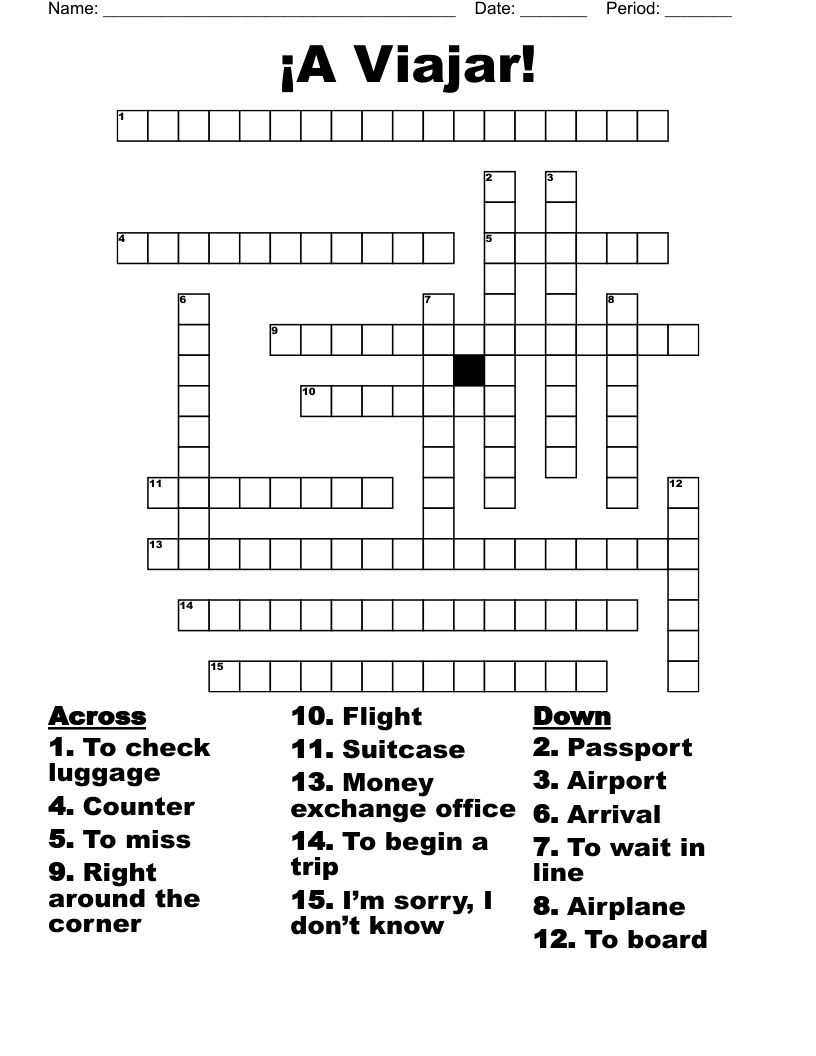 ¡A Viajar! Crossword
