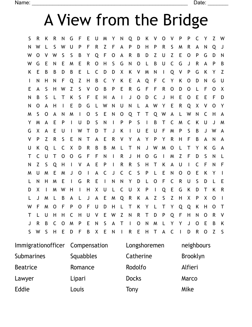 A View from the Bridge Word Search