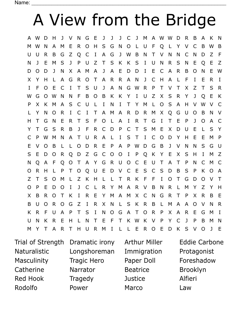 A View from the Bridge Word Search