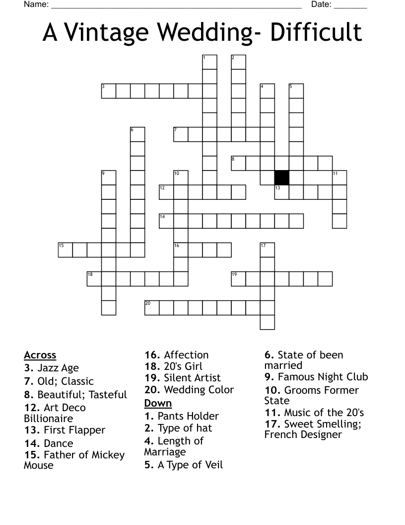 A Vintage Wedding- Difficult Crossword