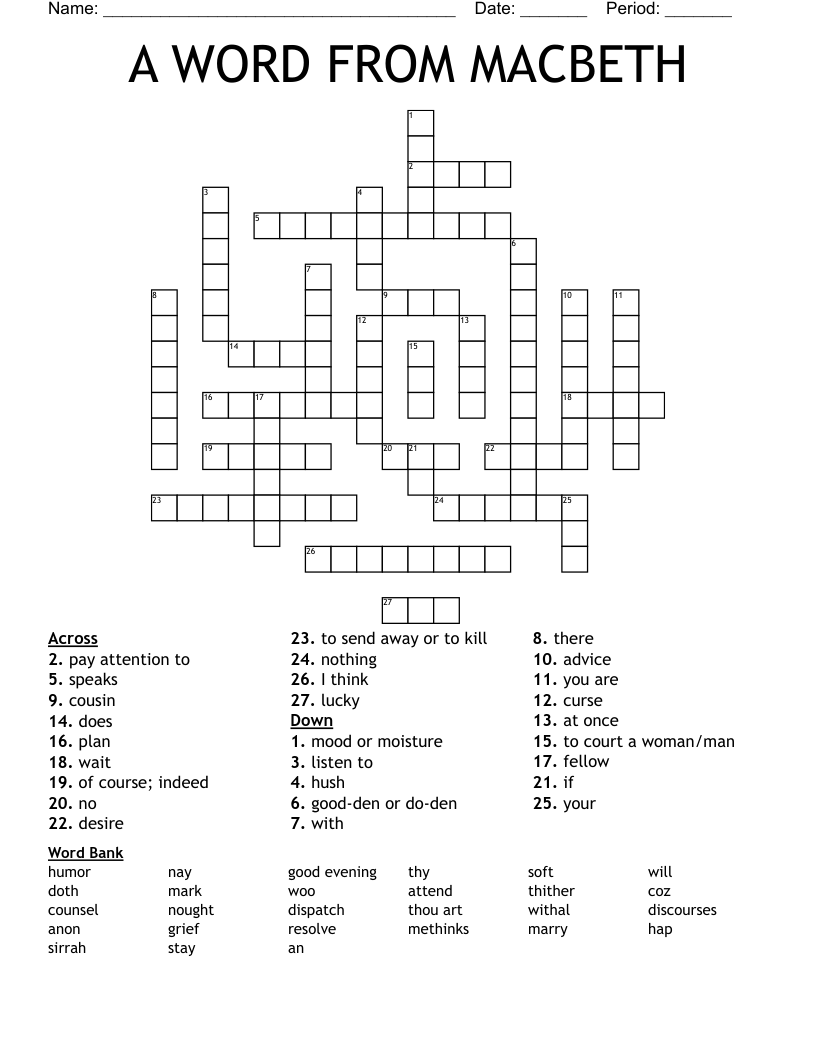 A WORD FROM MACBETH Crossword