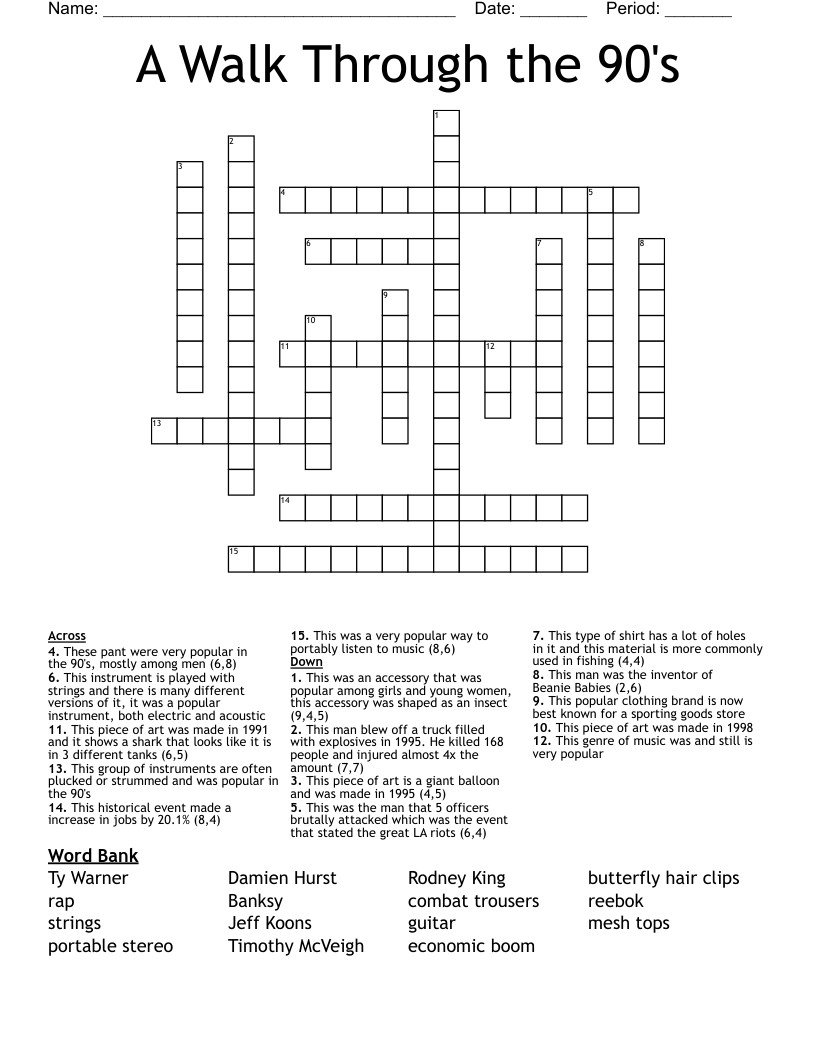 A Walk Through the 90's Crossword