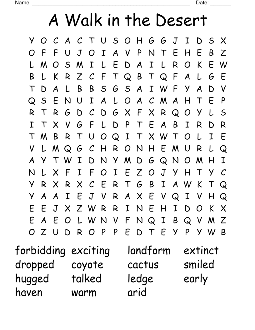 A Walk in the Desert Word Search