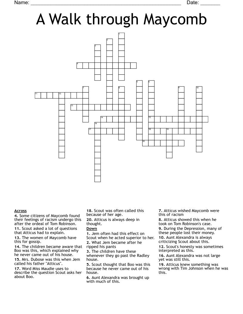 A Walk through Maycomb  Crossword