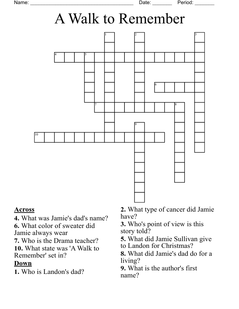 A Walk to Remember Crossword